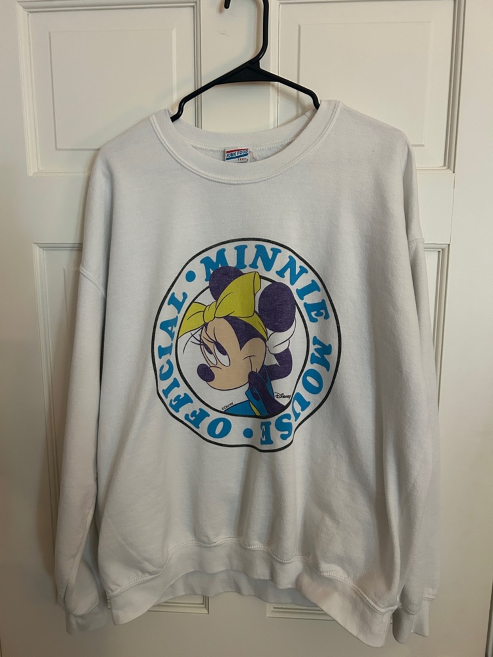 Disney White Crewneck Sweatshirt with Yellow & Purple Minnie Graphic